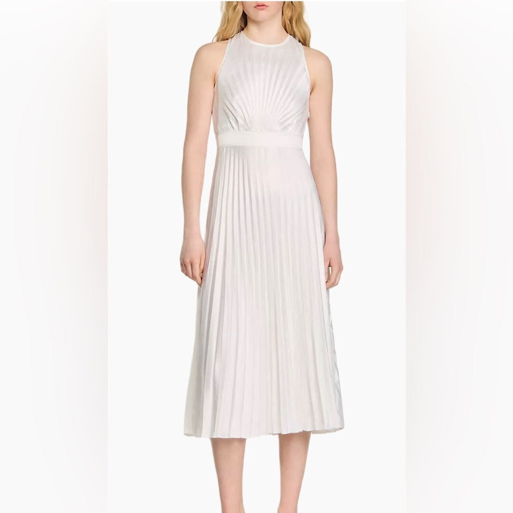 NWT SANDRO White Pleated Dress
